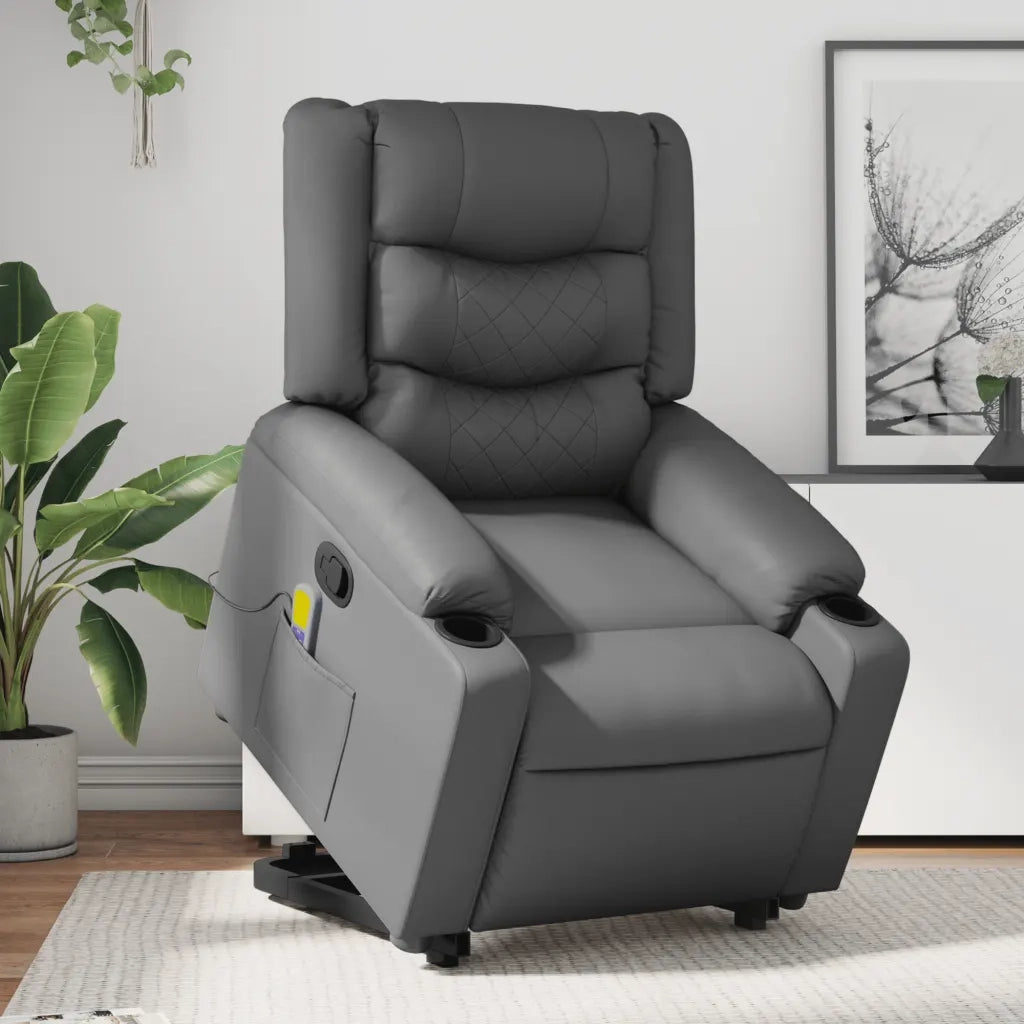 Poltrona Alzapersona Reclinabile Massaggio Grigio Similpelle 3206558
