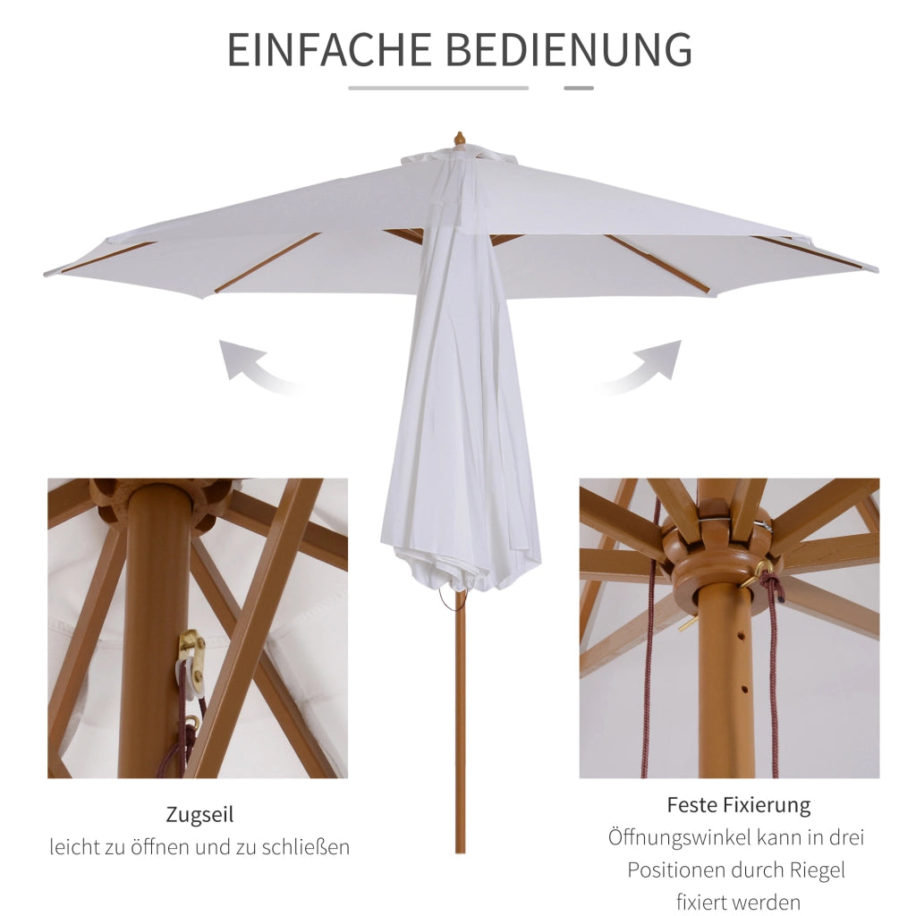 Parasole in legno bambù 300 cm per giardino balcone e esterni colore bianco crema struttura naturale resistente