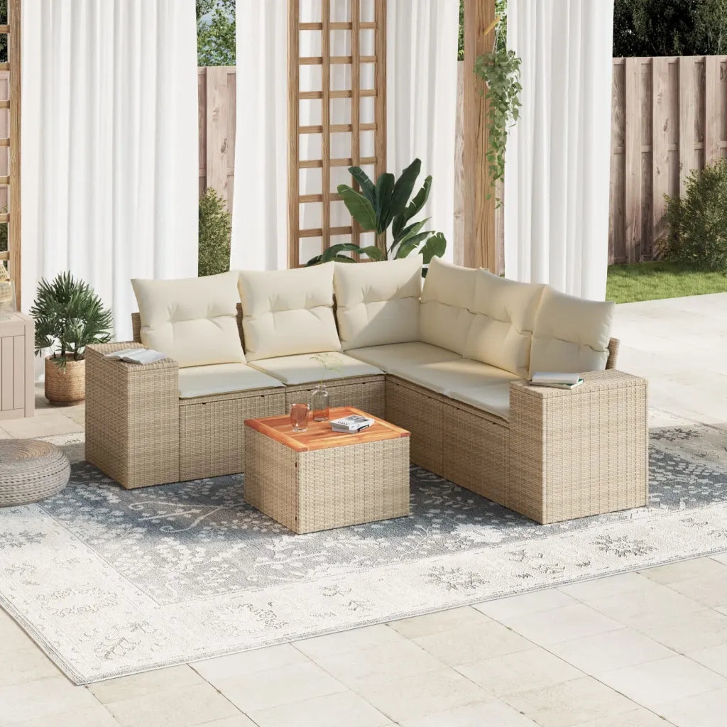 Set Divano da Giardino 6 pz con Cuscini Beige in Polyrattancod mxl 113575