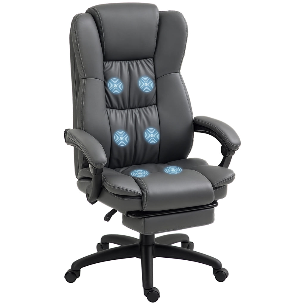 Poltrona da ufficio con schienale regolabile, poggiatesta e massaggio ¨C zephmum ¨C ecopelle, grigio scuro, 68.5x68.5x113-121cm