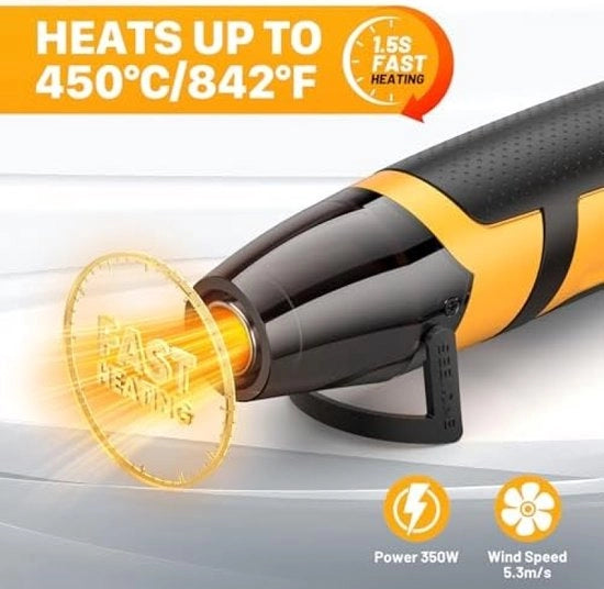 Mini Pistola a Gas 2 Temperatura 260 ℃ / 450 ℃, 350 W Pistola a Mano 1,5 S Riscaldamento Rapido con Protezione Antovertensione, Bocchetta per Incisione Artistica