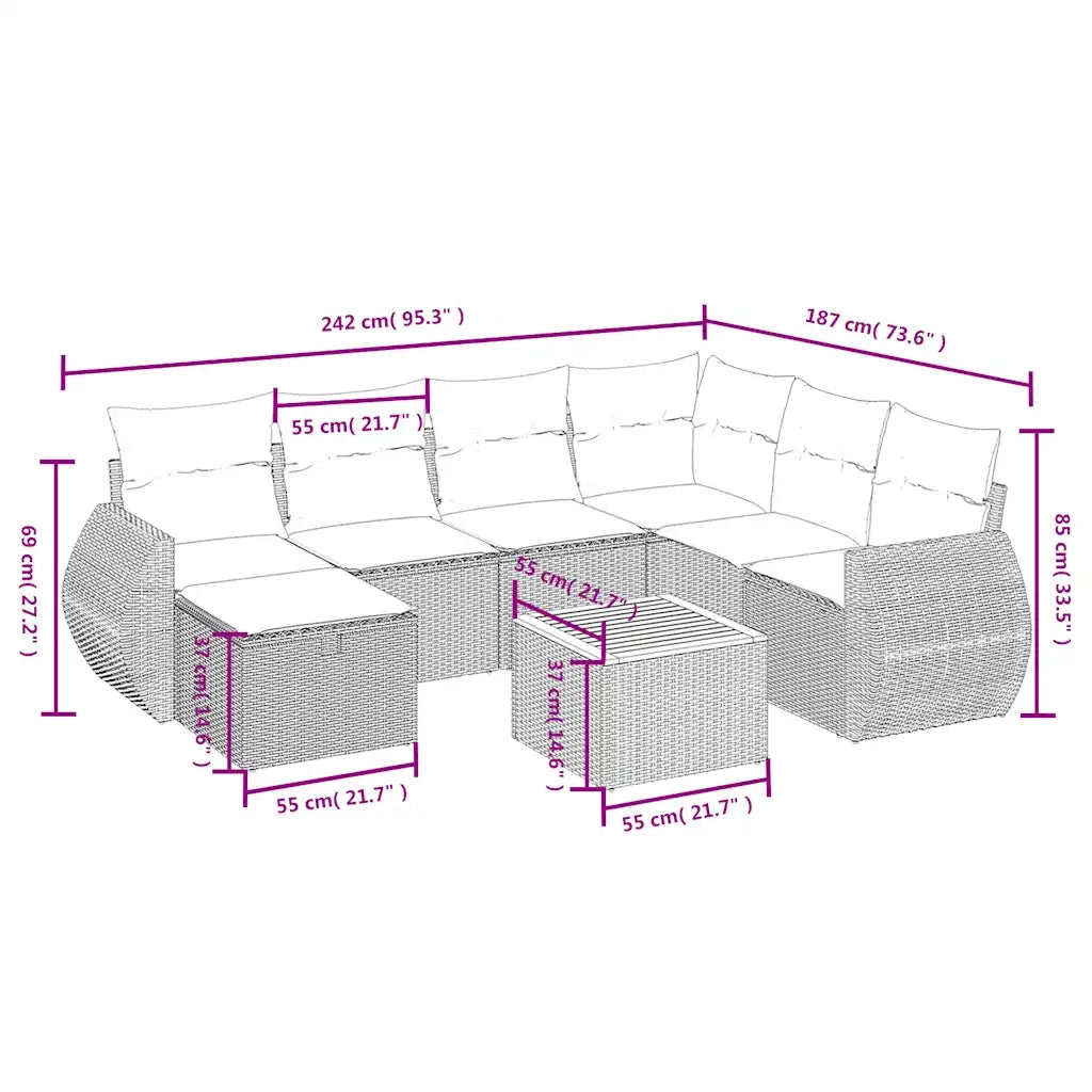 Set Divano da Giardino 8 pz con Cuscini Beige in Polyrattan 3265076