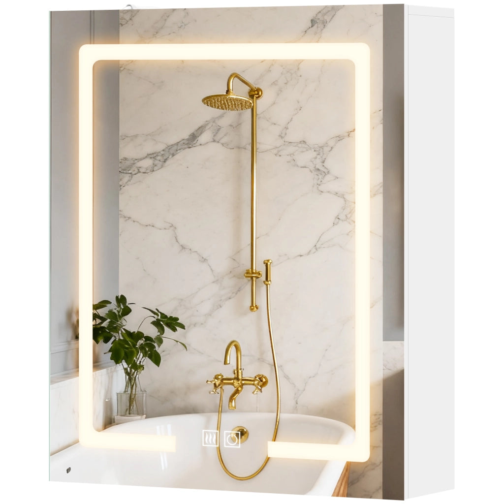 Armadietto Specchio Bagno LED Antifog ¨C Zephmum ¨C Bianco 50x15x60 cm