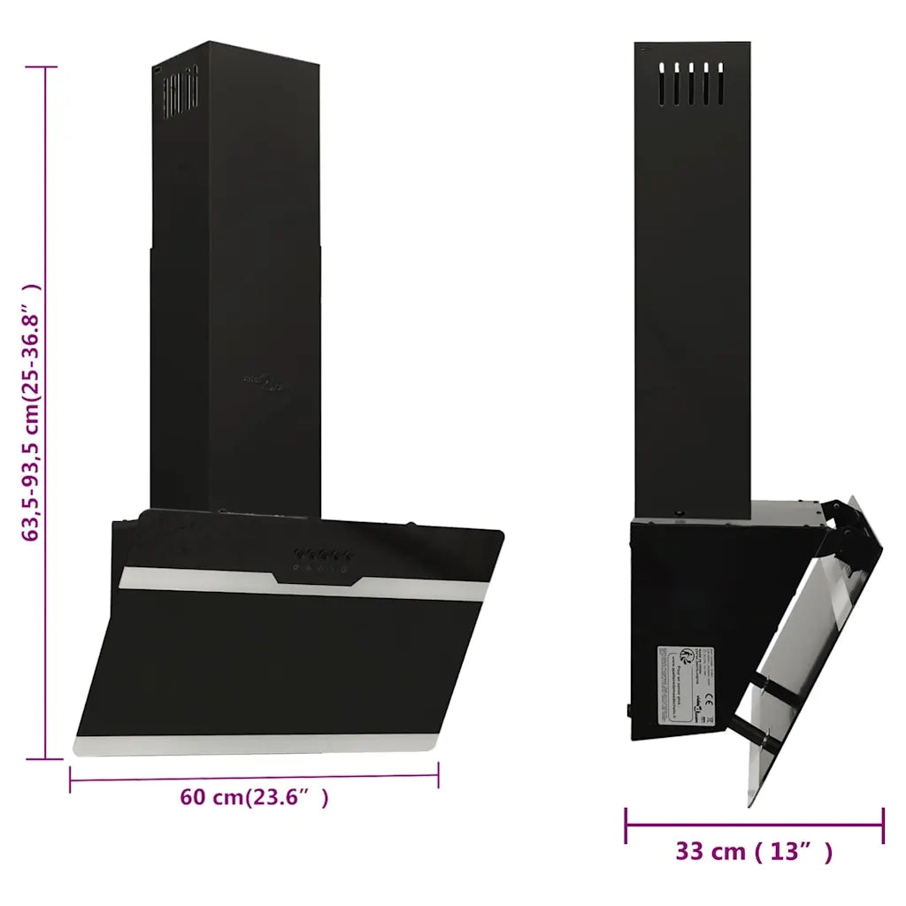 Cappa a Parete 60 cm in Acciaio e Vetro Temperato Nero 51667