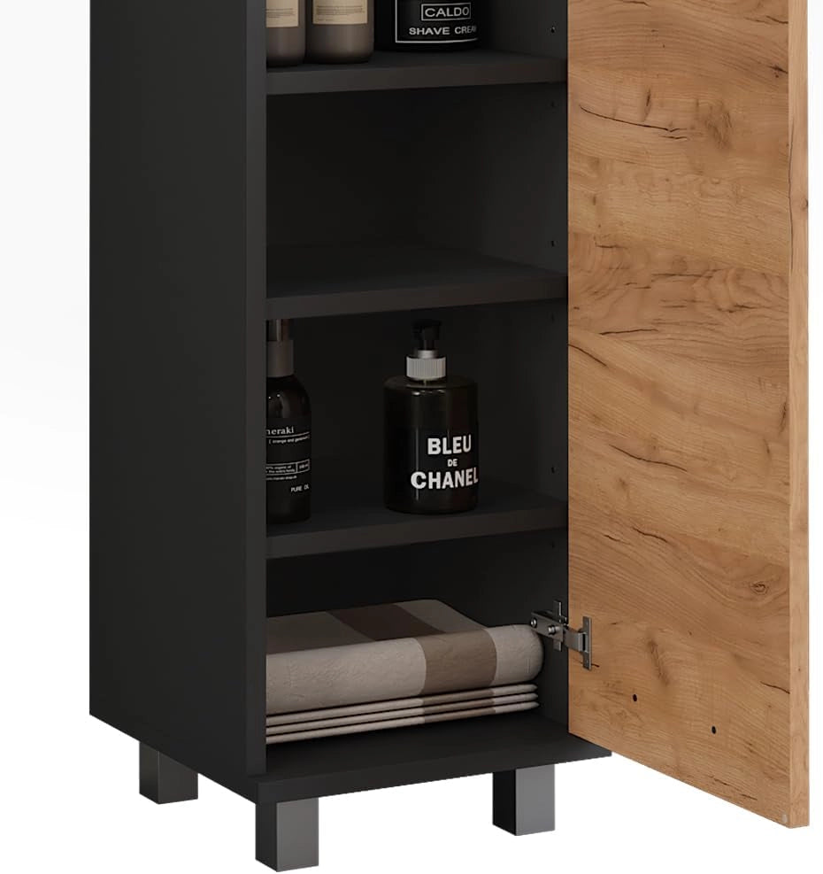 mobiletto bagno Ilias, Antracite/quercia dorata, 30.2 x 190 cm con 2 porte