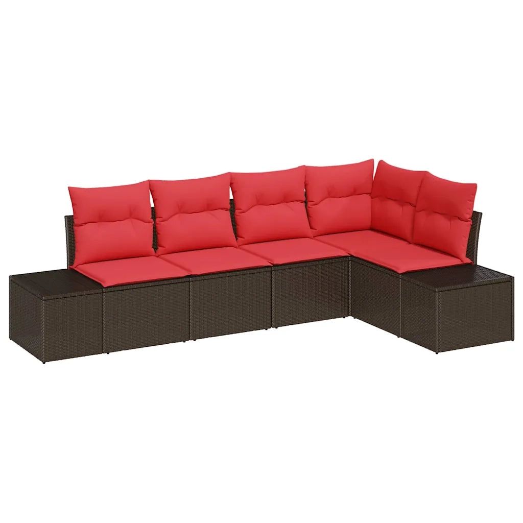 Set Divano da Giardino con cuscino 5 pcs Marrone polyrattan