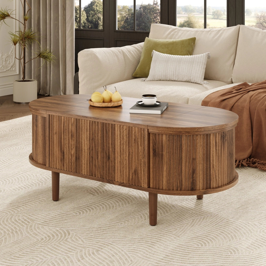Tavolino da caffè 100x48x53.5 cm con piano sollevabile e contenitore in MDF noce