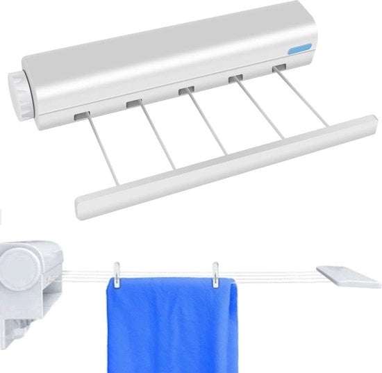 Cassettina per abbigliamento da attaccare al muro - Cassettina per abbigliamento da attaccare al muro con 5 linee da stendere di 3,75 metri ciascuna - Linee stendibili - Sistema di avvolgimento manuale