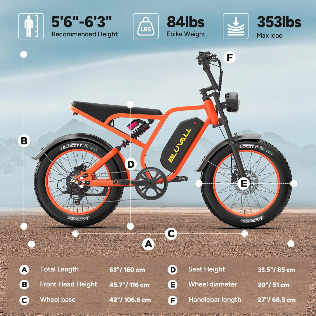 Bici Elettrica 20" Fat Bike 250W (Picco 1500W), Batteria 52V 20Ah Rimovibile con Serratura, Freni Idraulici + Doppia Sospensione Idraulica, Shimano 7 Marce, Bici per Citt¨¤ e Fuoristrada Portata 150kg