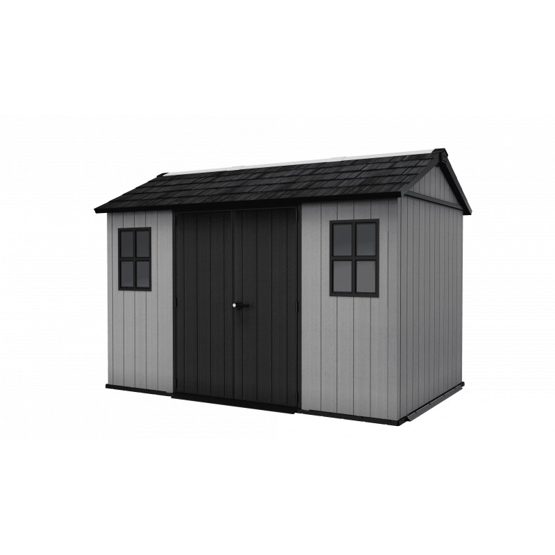Casetta da giardino in resina EVOTECH+ 350x230 cm - con pavimento e doppia porta - carico neve 150 kg/m² – Newton Plus 7511/1175 - Grigio - Keter