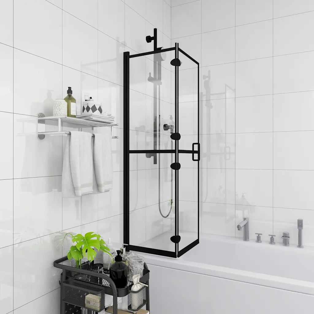 Pannello Doccia Pieghevole in ESG 100x140 cm Nero CFW8592348