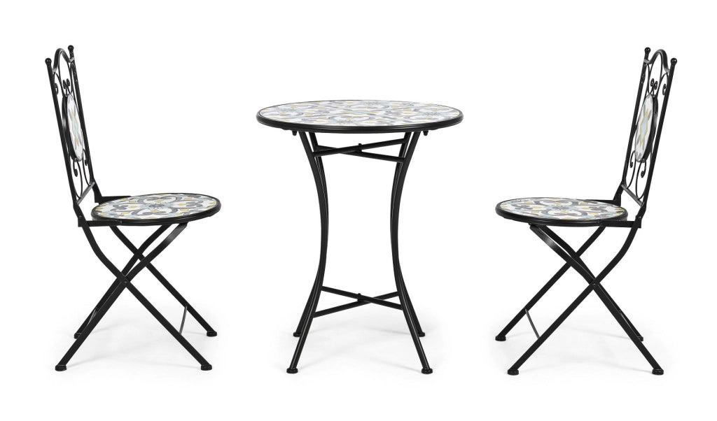 Set da Giardino Esterno Tavolino 2 Sedie Decori in Ceramica Positano Bizzotto