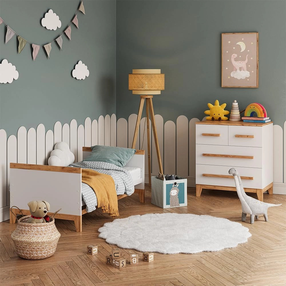 Cassettiera per camera da letto Malia, Bianco/Artisan, 80 x 88 cm con 4 cassetti, per riporre e combinabile con mobili Malia