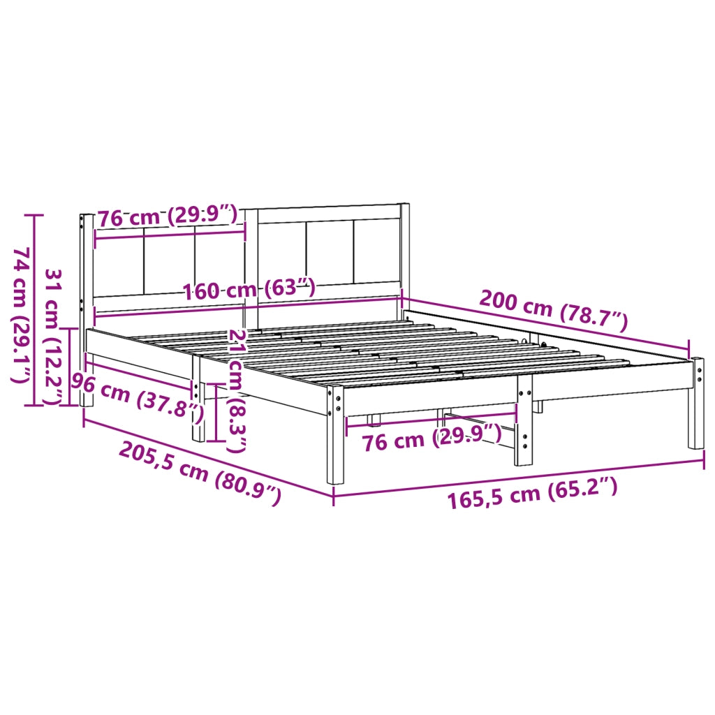 Letto in legno massello cerato marrone Marrone cerato Legno massello