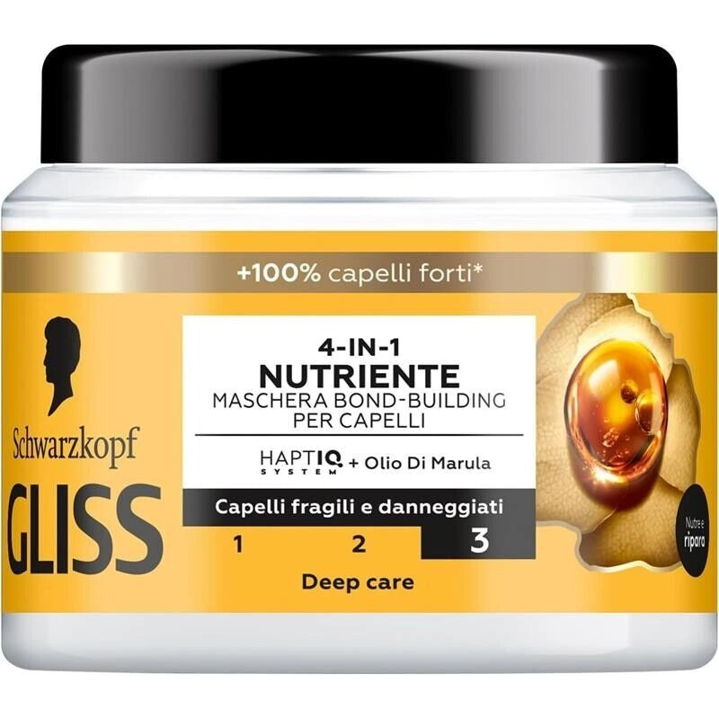 SCHWARZKOPF GLISS 4-IN-1 MASCHERA PER CAPELLI 400 ML OIL NUTRITIVE HAPTIQ SYSTEM + MARULA X CAPELLI FRAGILI E DANNEGGIATI