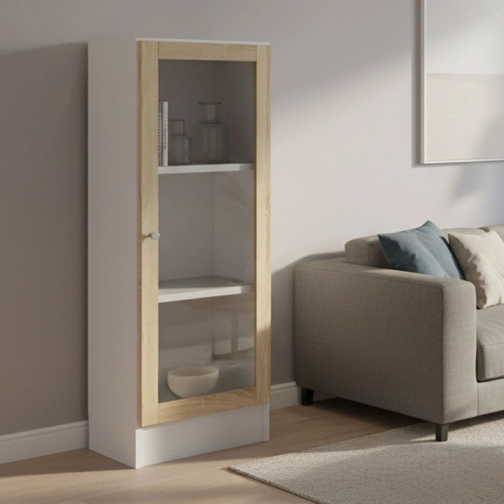 Libreria Goring, Scaffale da ufficio, Mobile portalibri, Biblioteca, 41x28 h107 cm, Bianco e Quercia