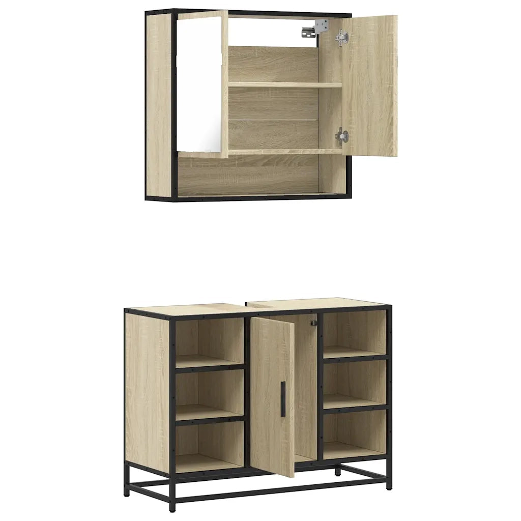Set Mobili da Bagno 2 pz Rovere Sonoma in Legno Multistrato