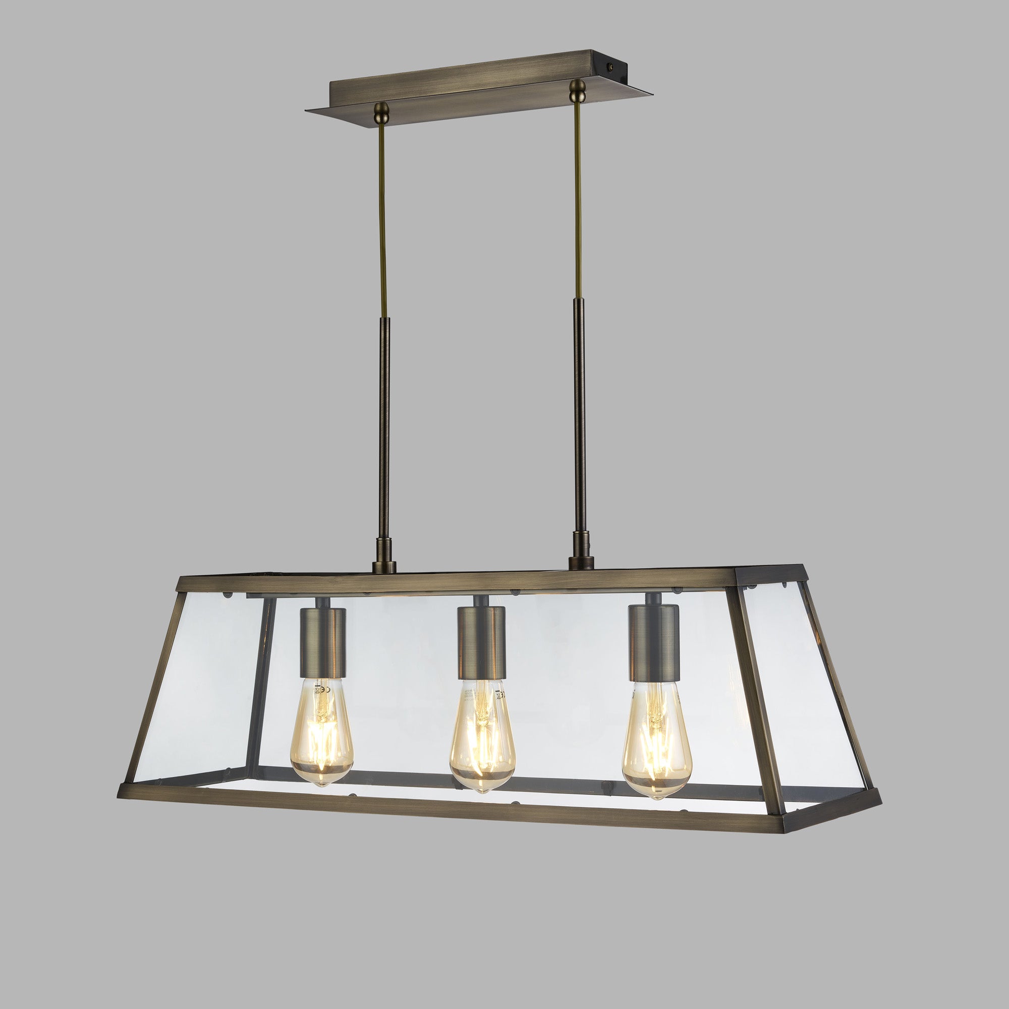 Lampadario Contemporaneo Viaggiatore Acciaio Ottone Vetro 3 Luci E27