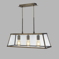 Lampadario Contemporaneo Viaggiatore Acciaio Ottone Vetro 3 Luci E27