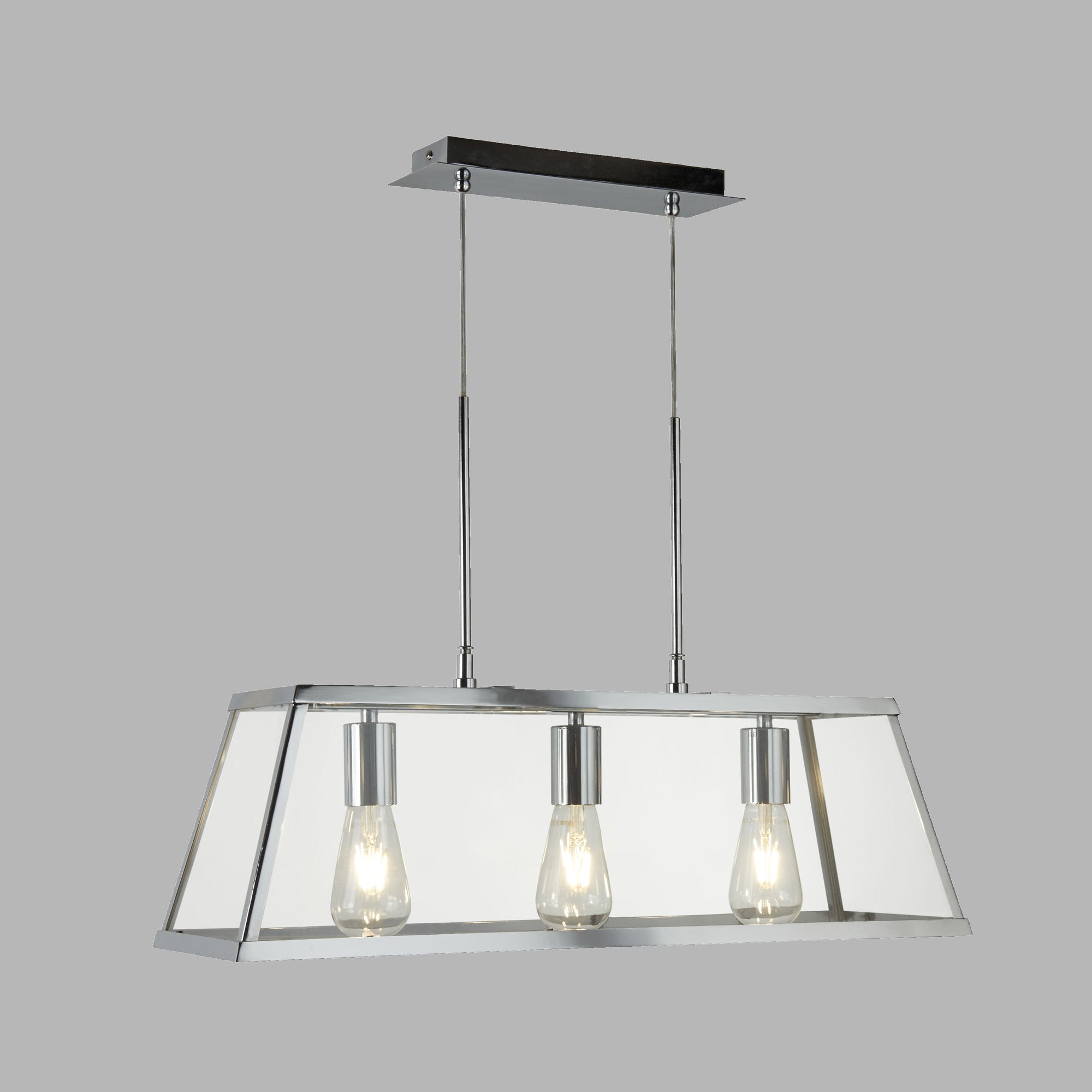 Lampadario Contemporaneo Viaggiatore Acciaio Cromo Vetro Trasparente 3 Luci E27