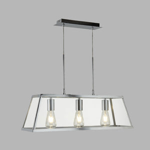 Lampadario Contemporaneo Viaggiatore Acciaio Cromo Vetro Trasparente 3 Luci E27