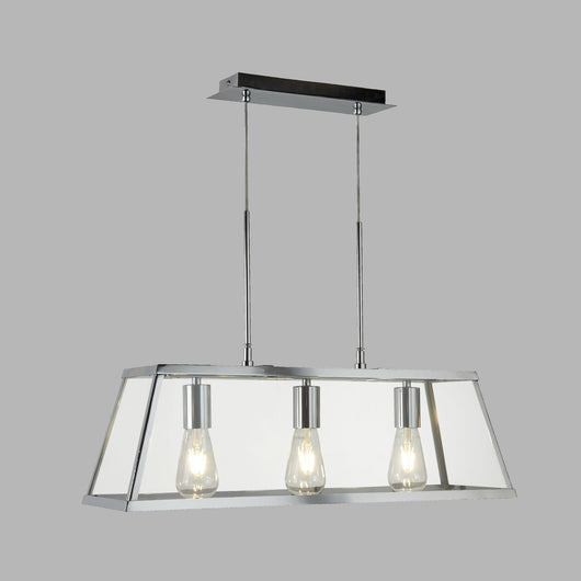 Lampadario Contemporaneo Viaggiatore Acciaio Cromo Vetro Trasparente 3 Luci E27