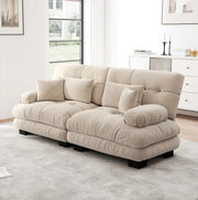 Divano modulare 220x77x81 cm in ciniglia color caffè chiaro con cuscini lombari e decorativi