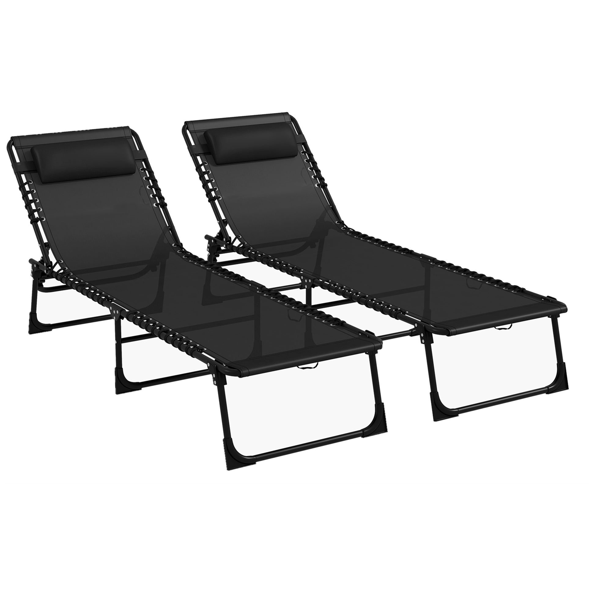 Set 2 Lettini Prendisole 189x58x30 cm con Schienale Reclinabile in Acciaio Nero