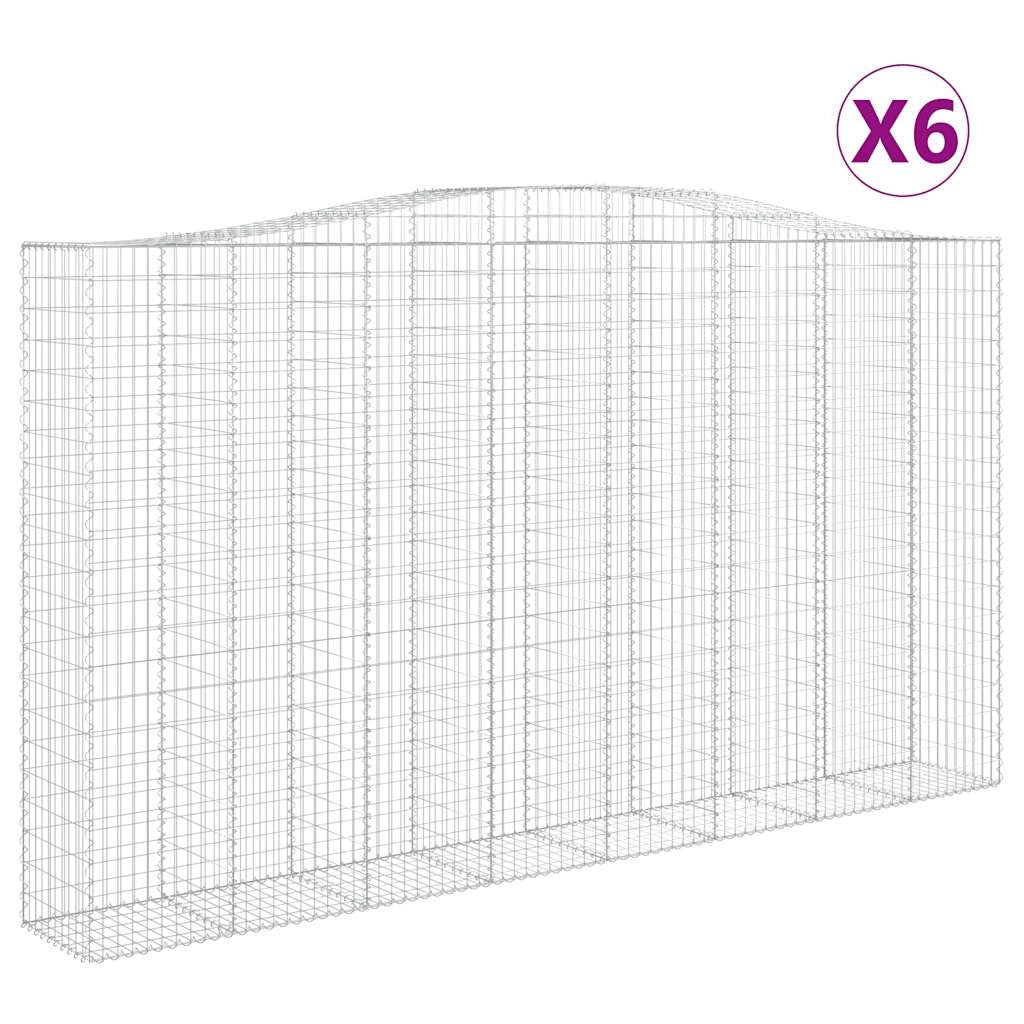 Cestini gabbioni recinzione a gabbia muro di contenimento ad arco 6 pezzi 400 x 50 x 220/240 cm ferro zincato argento 02_0041060