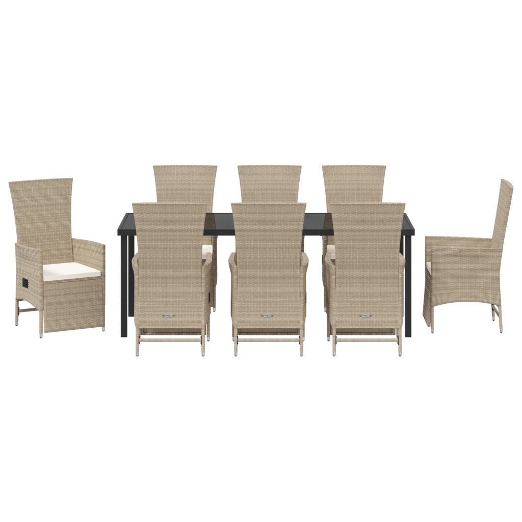 Set da Pranzo da Giardino 9 Pezzi con Cuscini Beige Polyrattan