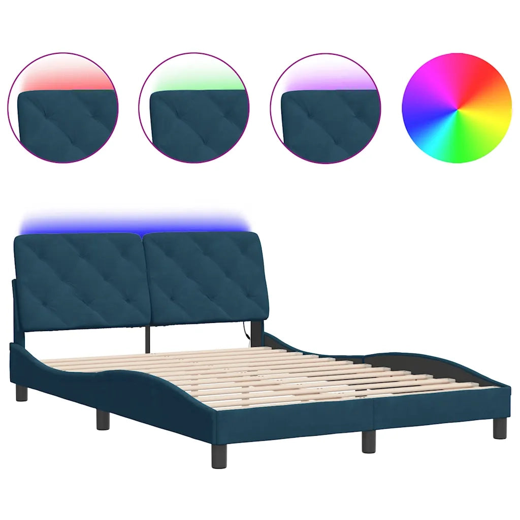 Giroletto con LED senza Materasso Blu 140x190 cm in Velluto