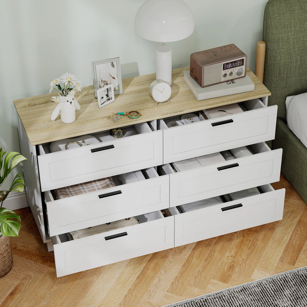 Cassettiera con 6 Cassetti ¨C zephmum ¨C Bianco Legno 120x38x71 cm