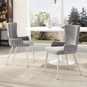 Sedia da pranzo in velluto grigio e argento, set da 2, con gambe in metallo