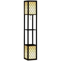 Lampada da Terra a Colonna in MDF e Plastica con 2 Ripiani, per Soggiorno, Studio e Camera da Letto, 26x26x156 cm