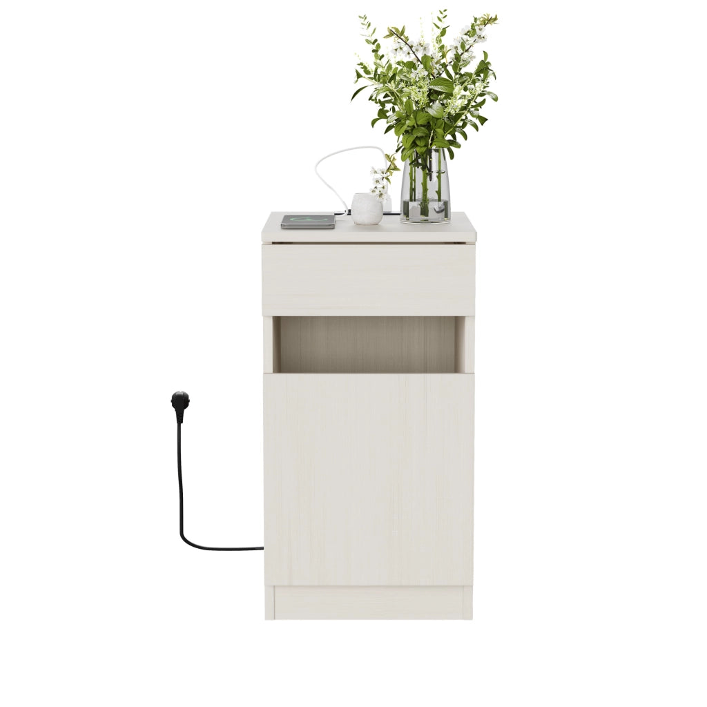 Comodino bianco in MDF con ricarica USB e presa
