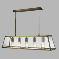 Lampadario Contemporaneo Viaggiatore Acciaio Ottone Vetro Trasparente 5 Luci E27