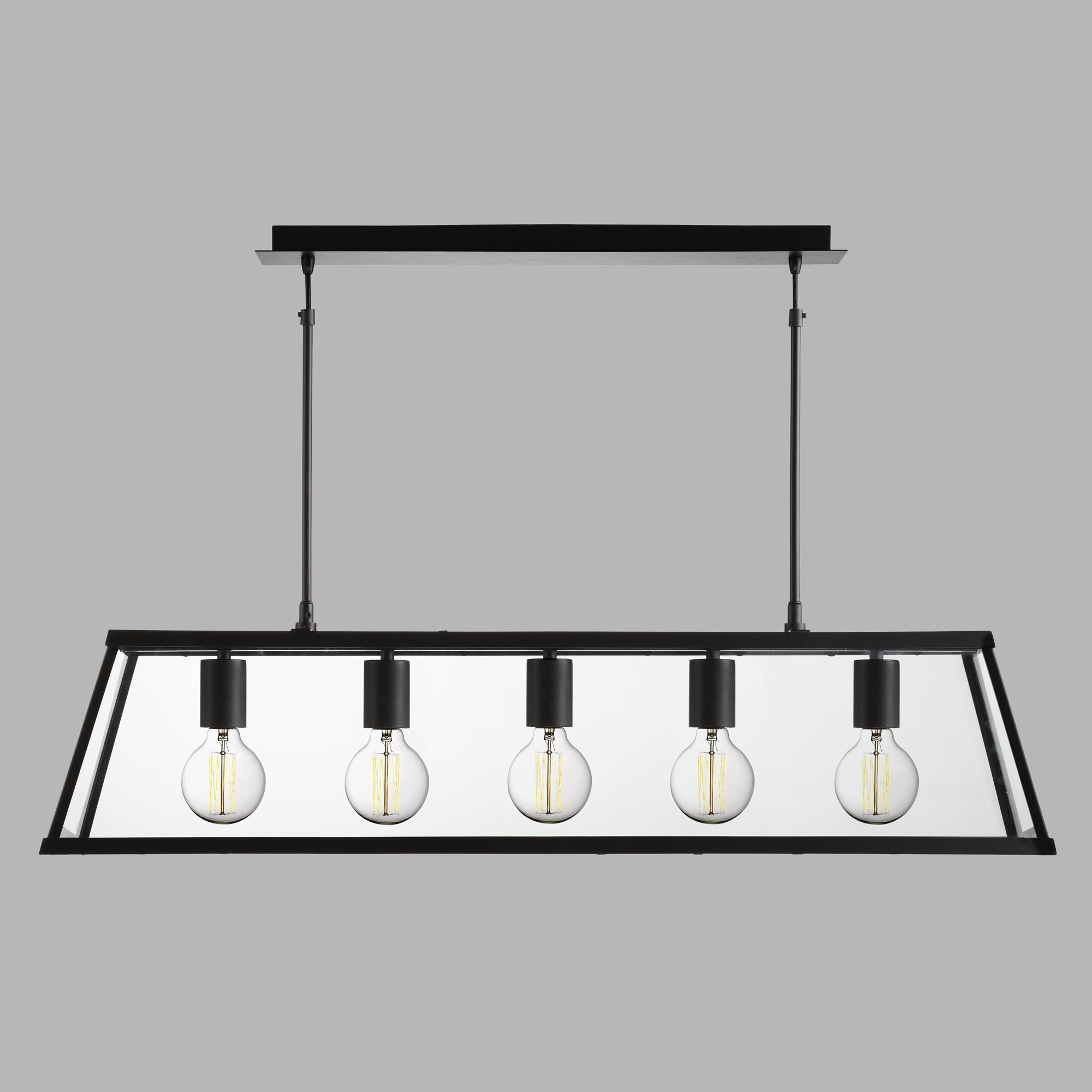 Lampadario Contemporaneo Viaggiatore Acciaio Nero Vetro 5 Luci E27