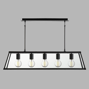 Lampadario Contemporaneo Viaggiatore Acciaio Nero Vetro 5 Luci E27