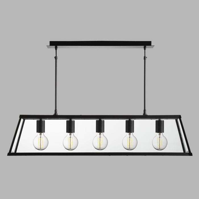 Lampadario Contemporaneo Viaggiatore Acciaio Nero Vetro 5 Luci E27