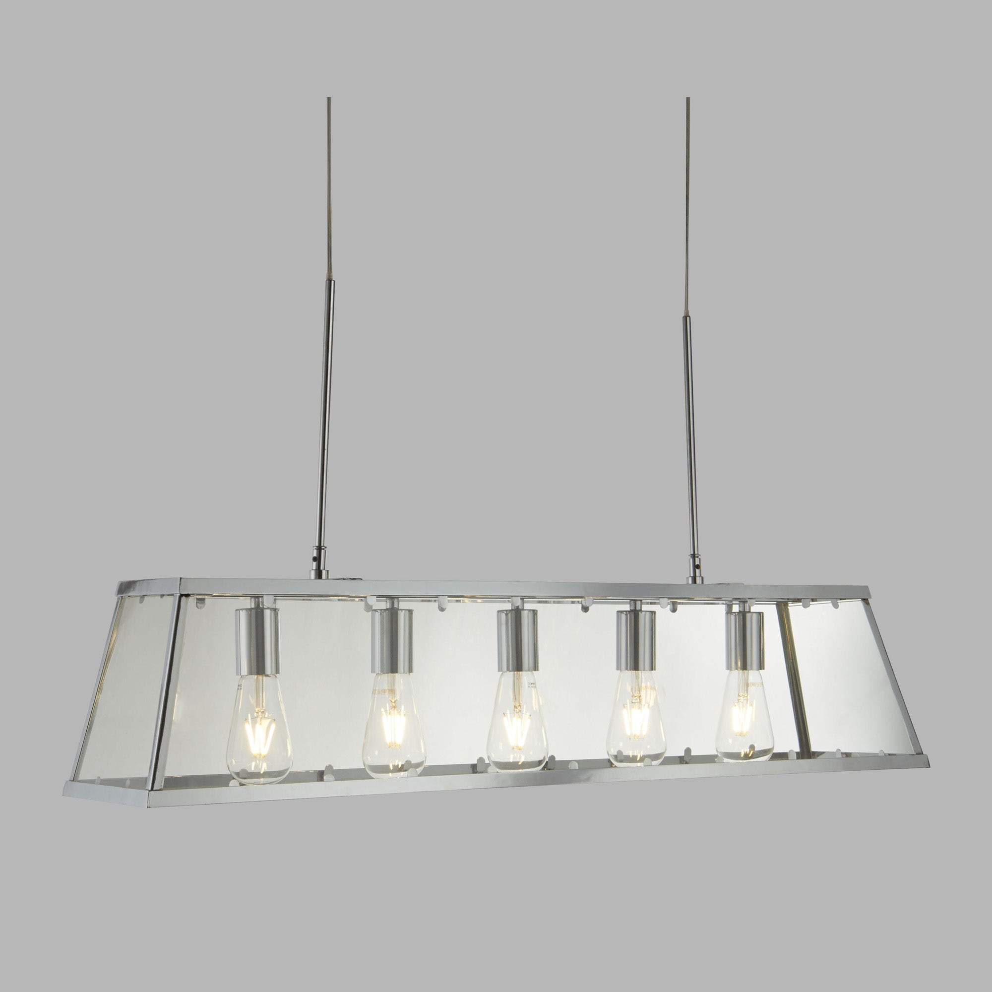 Lampadario Contemporaneo Viaggiatore Acciaio Cromo Vetro Trasparente 5 Luci E27