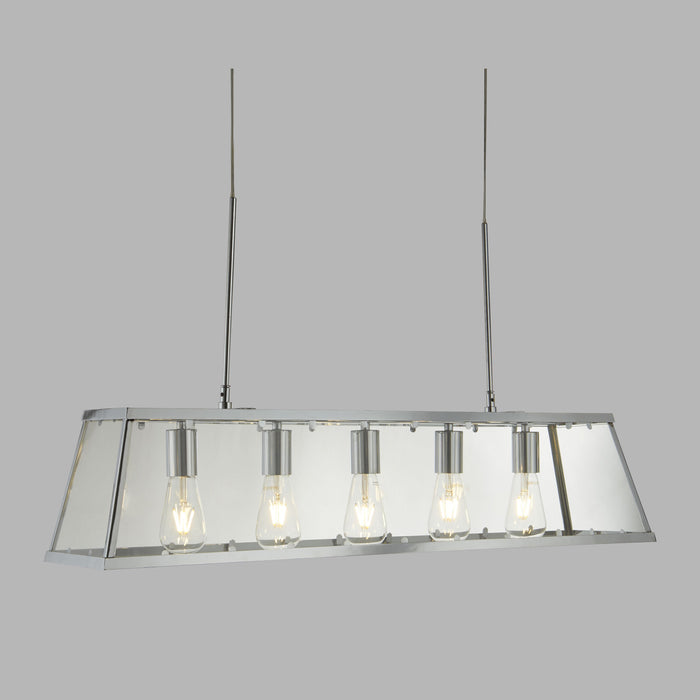 Lampadario Contemporaneo Viaggiatore Acciaio Cromo Vetro Trasparente 5 Luci E27