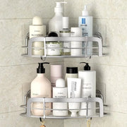 Caddy per doccia a 2 livelli per angolo, pannelli senza perforazione per la doccia e la stanza da bagno con 4 ganci, contenitore per doccia in acciaio inossidabile SUS304, scomparto per shampoo.