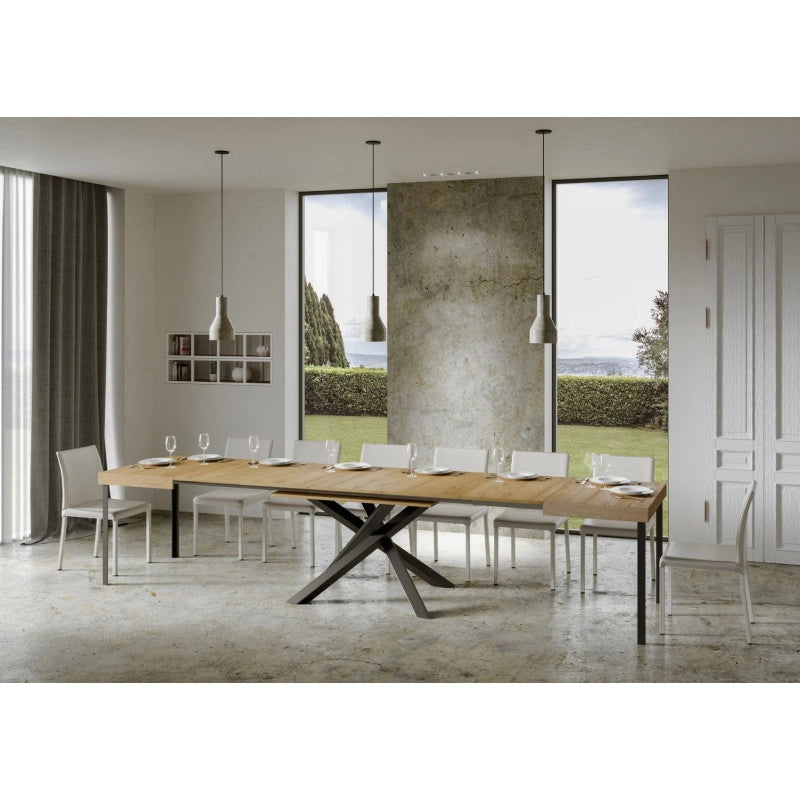 Tavolo allungabile 120/380x90 cm Volantis telaio Antracite - Quercia Natura