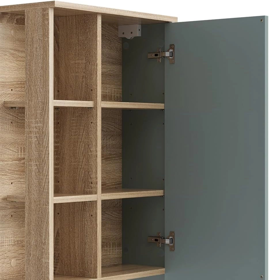 Mobile bagno Karen, Sonoma/blu, 50 x 75 cm con porta e vani aperti, per montaggio a parete con vani a giorno e vani chiusi