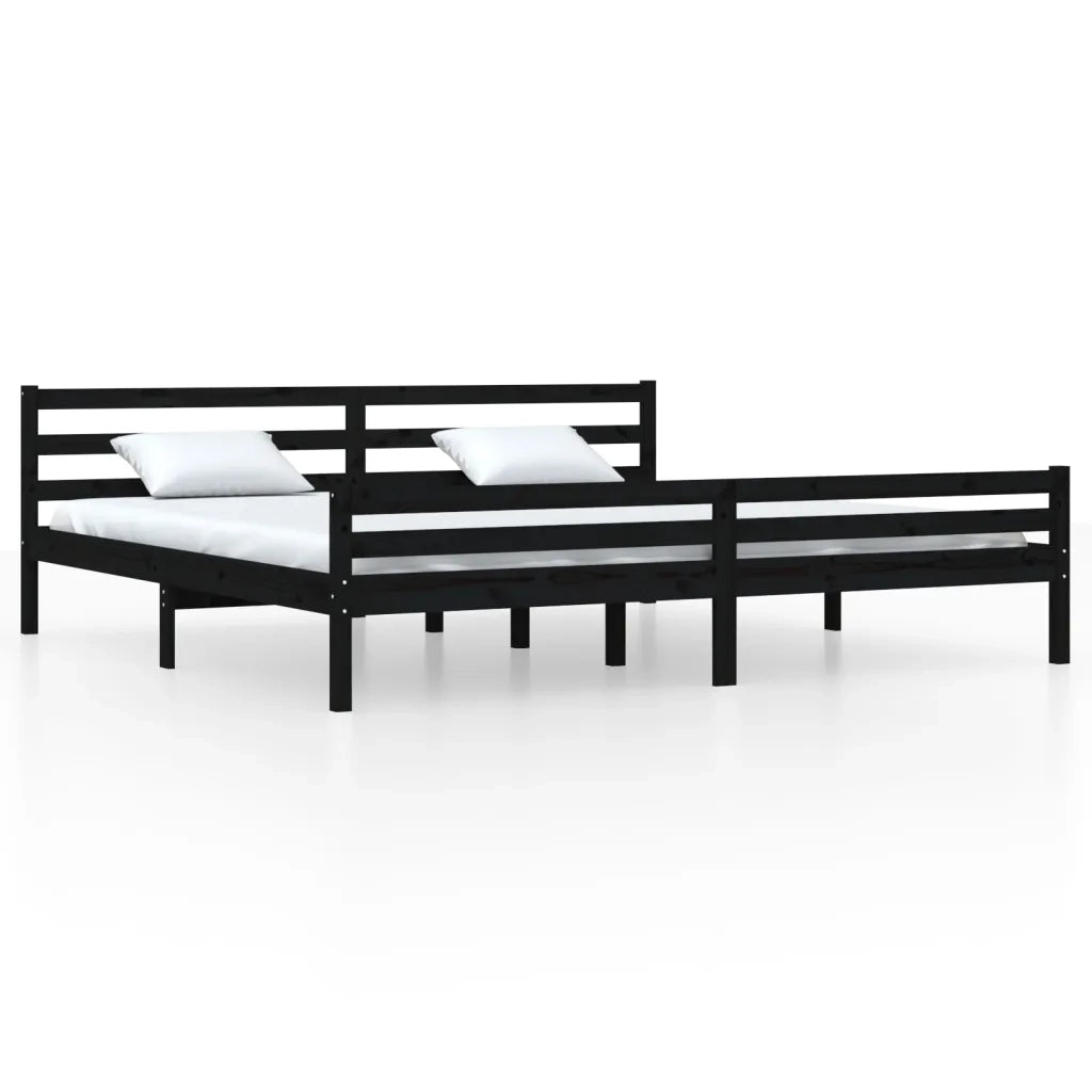Giroletto-Struttura Letto Nero in Legno Massello 200x200 cm 830997