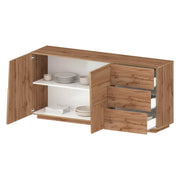 Credenza Avelignese, Buffet da soggiorno, Madia da salotto con 2 ante e 3 cassetti, 180x44h86 cm, Rovere