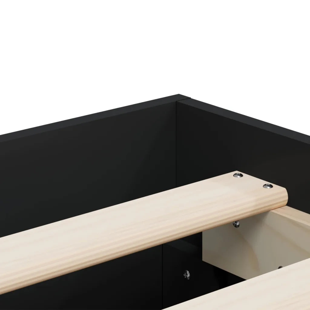 Letto matrimoniale | Letto per adulti | Giroletto con Cassetti Nero 120x190 cm in Legno Multistrato