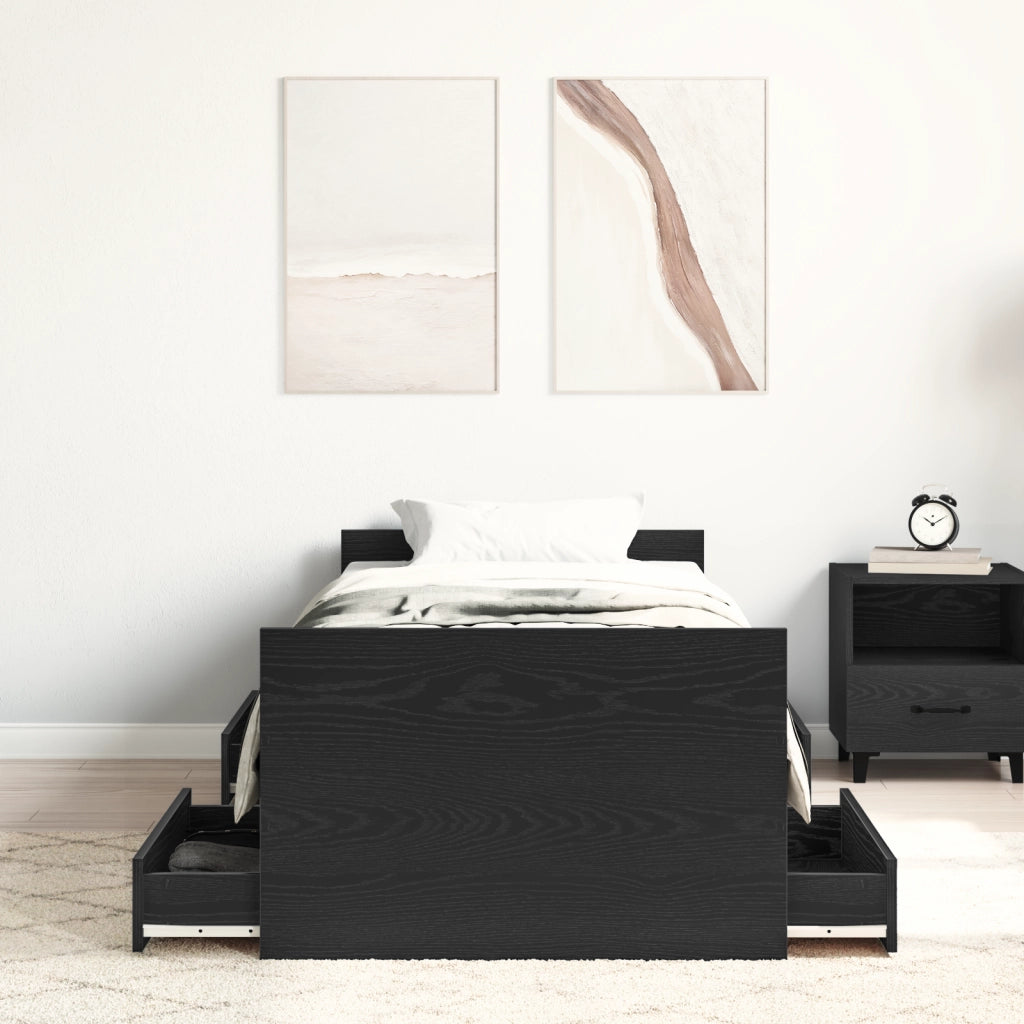 Letto senza Materasso Nero Rovere 75x190 cm Legno Ingegnerizzato