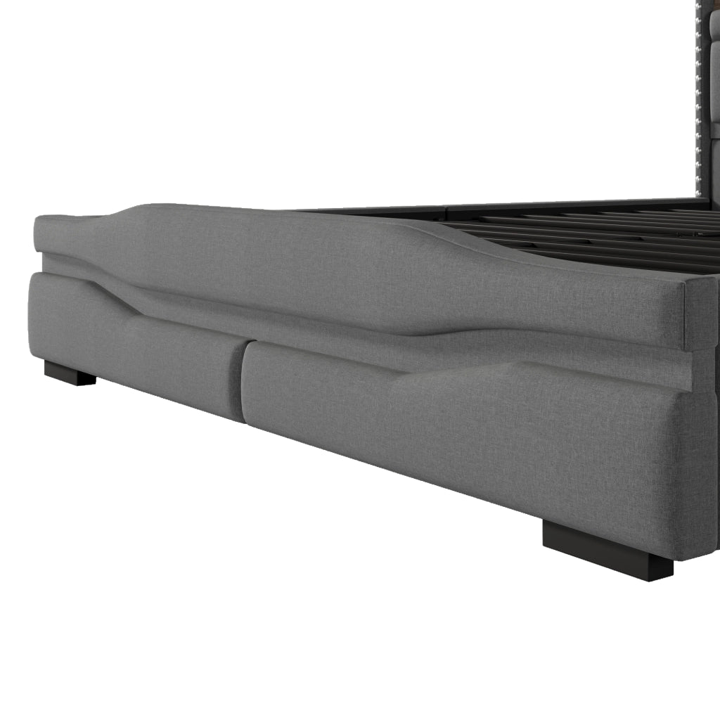 Letto Contenitore 160x200 cm con vano idraulico; USB; Type-C e LED; in Lino Grigio