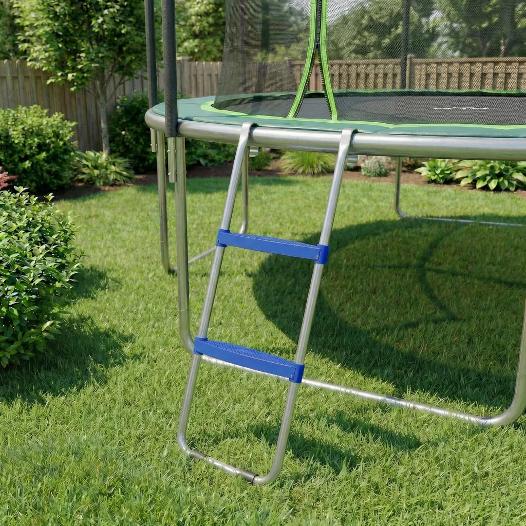 Scala per Trampolino 2 Gradini ¨C Zephmum ¨C Blu, Acciaio Zincato, 32x63 cm